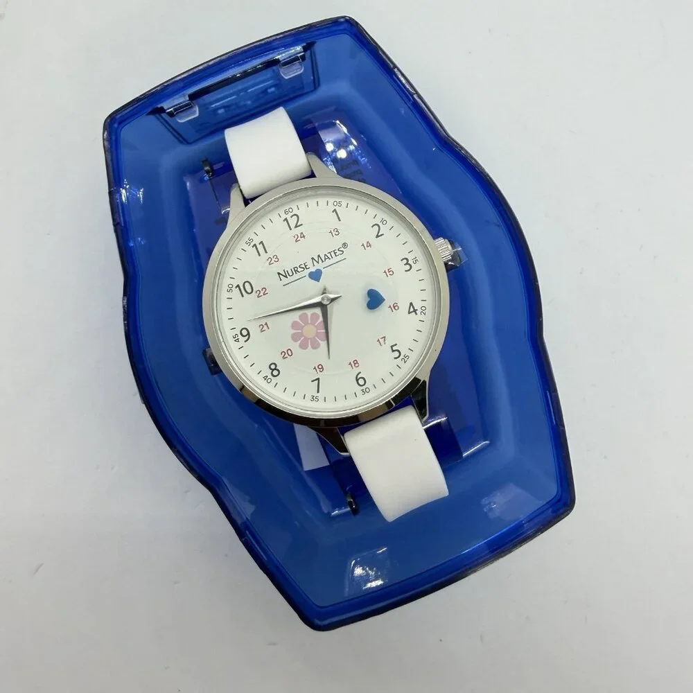 Nurse Mates Military Time nurse watch water-resistant Silicone strap - White